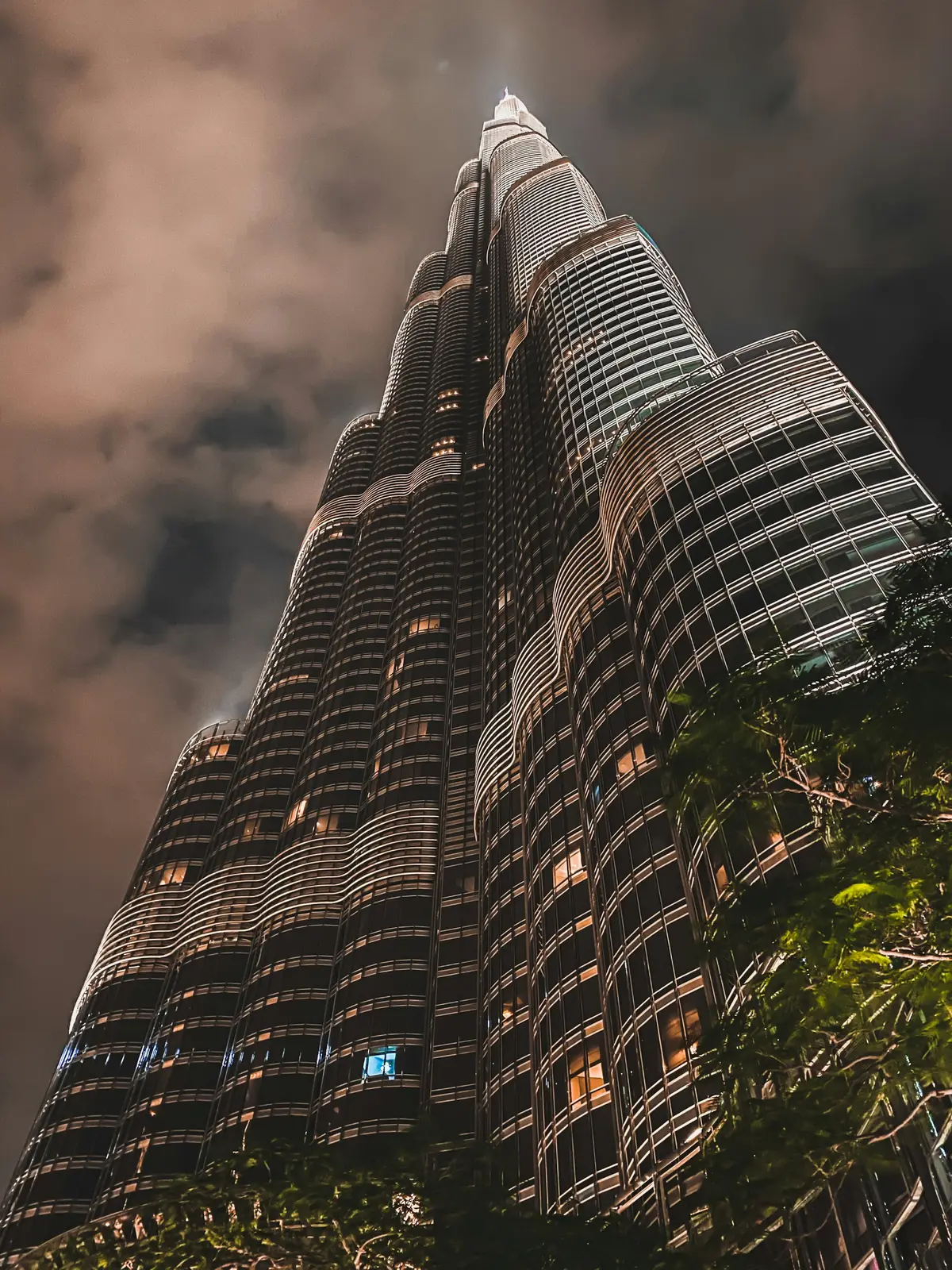 Close view of the Burj Khalifa's stepped glass facade