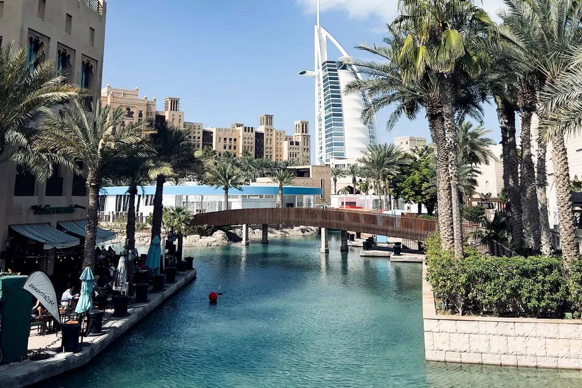 Waterways at Madinat Jumeirah with the Burj Al Arab beyond